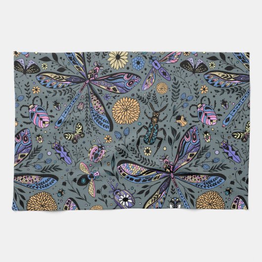 Doodle-Bugs auf Schiefergrau Geschirrtuch (Horizontal)