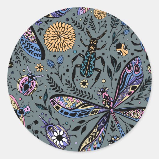 Doodle-Bugs auf Schiefergrau Runder Aufkleber (Vorderseite)