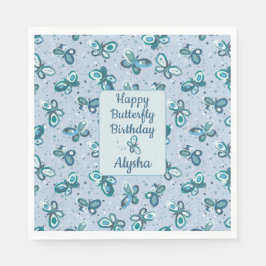 Doodle Bugs Butterflies - blue - kids birthday. Serviette