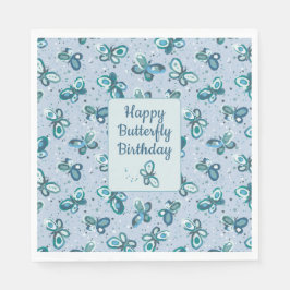 Doodle Bugs Butterflies - blue - kids birthday. Serviette