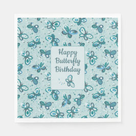 Doodle Bugs Butterflies - turquoise - birthday. Serviette