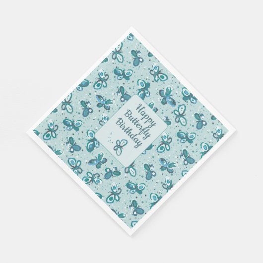 Doodle Bugs Butterflies - turquoise - birthday. Serviette (Ecke)