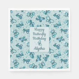 Doodle Bugs Butterflies - turquoise - birthday. Serviette