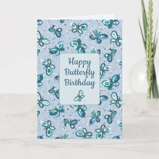 Doodle Bugs Schmetterlinge - blau - Kindergeburtst Karte (Vorderseite)