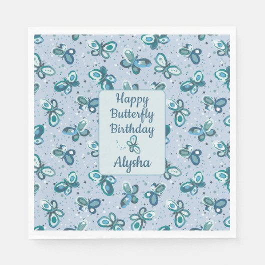 Doodle Bugs Schmetterlinge - blau - Kindergeburtst Serviette (Vorderseite)