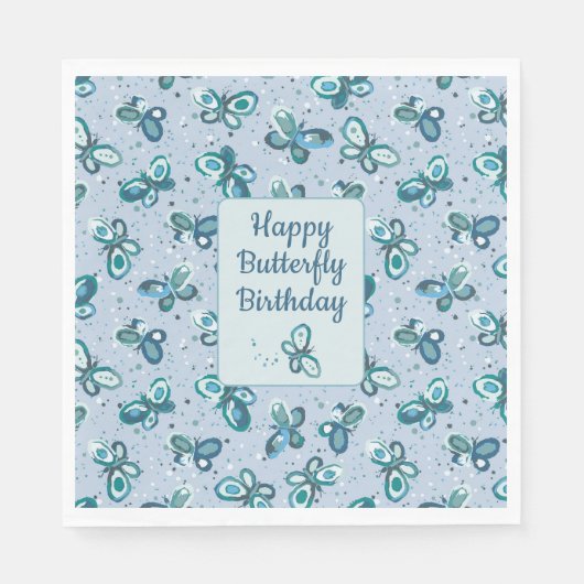 Doodle Bugs Schmetterlinge - blau - Kindergeburtst Serviette (Vorderseite)