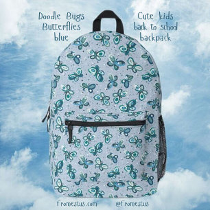 Doodle Bugs Schmetterlinge - blau - Muster. Bedruckter Rucksack