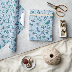 Doodle Bugs Schmetterlinge - blau - nahtloses Must Geschenkpapier