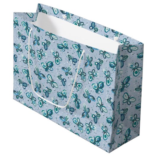 Doodle Bugs Schmetterlinge - blau - nahtloses Must Große Geschenktüte (Vorderseite Schrägansicht)