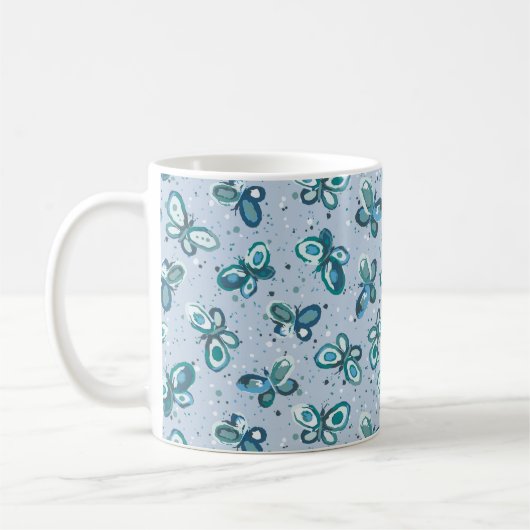 Doodle Bugs Schmetterlinge - blau - nahtloses Must Kaffeetasse (Links)