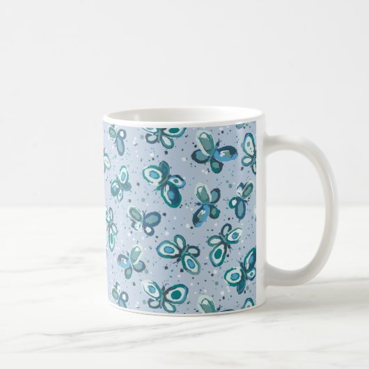 Doodle Bugs Schmetterlinge - blau - nahtloses Must Kaffeetasse (Rechts)