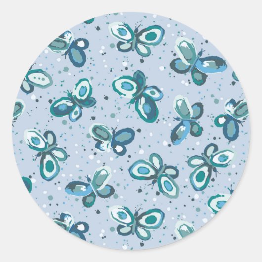 Doodle Bugs Schmetterlinge - blau - nahtloses Must Runder Aufkleber (Vorderseite)