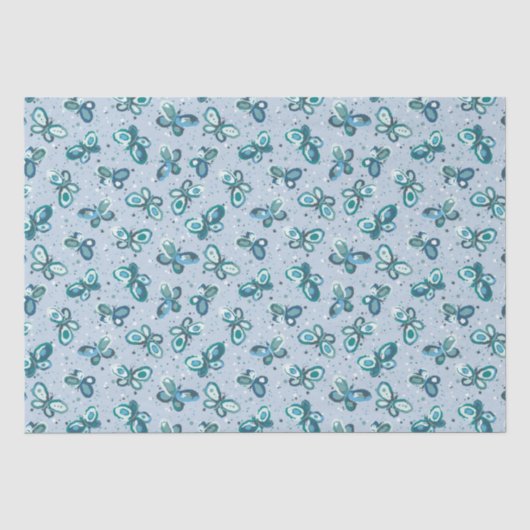 Doodle Bugs Schmetterlinge - blau - nahtloses Must Seidenpapier (Vorderseite)