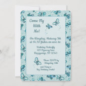 Doodle Bugs Schmetterlinge - Türkis - Geburtstag. Einladung (Rückseite)