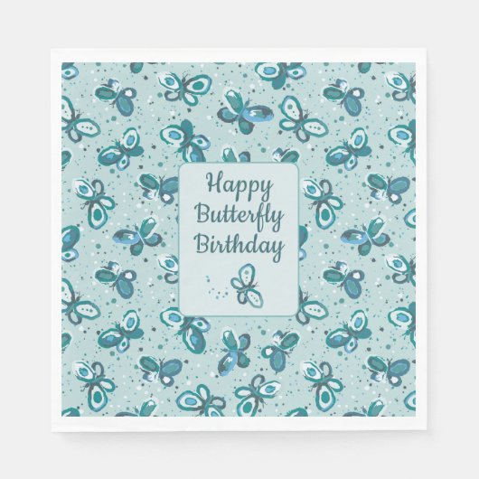 Doodle Bugs Schmetterlinge - türkis - Geburtstag. Serviette (Vorderseite)