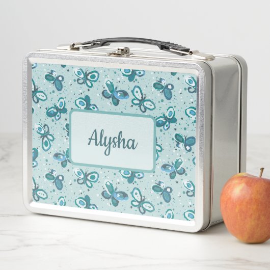 Doodle Bugs Schmetterlinge - Türkis - Kindermuster Metall Brotdose (Beispiel)