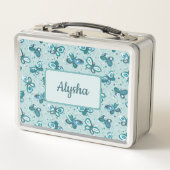 Doodle Bugs Schmetterlinge - Türkis - Kindermuster Metall Brotdose (Vorderseite)