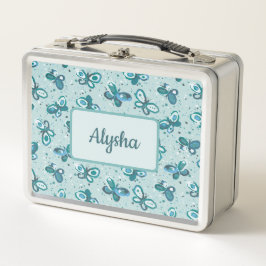 Doodle Bugs Schmetterlinge - Türkis - Kindermuster Metall Brotdose