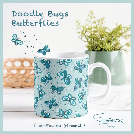 Doodle Bugs Schmetterlinge - türkis - Muster. Kaffeetasse