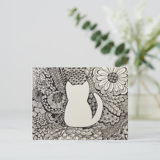 Doodle Cat Postkarte (Stehend Vorderseite)