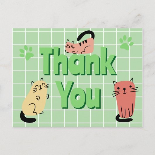 Doodle Cats Green Danke Postkarte (Vorderseite)
