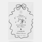 Doodle Champagne Whimsical Bow Wedding Acrylschild (Vorderseite)