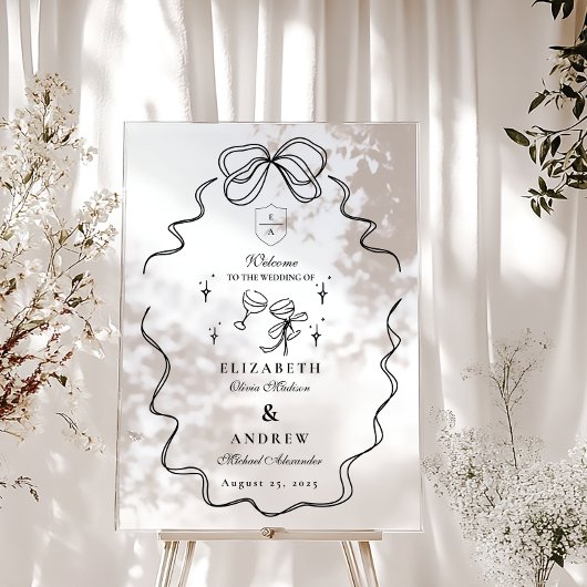 Doodle Champagne Whimsical Bow Wedding Acrylschild