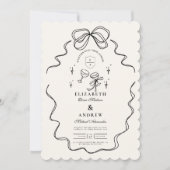 Doodle Champagne Whimsical Bow Wedding Einladung (Vorderseite)