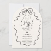 Doodle Champagne Whimsical Bow Wedding Einladung (Vorderseite)