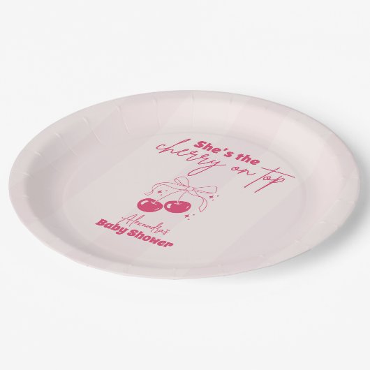 Doodle Cherry auf der Babydusche Pappteller (Schrägansicht)