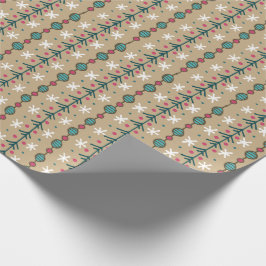 Doodle Christmas Garlands - Aquamarin und rosa auf Geschenkpapier