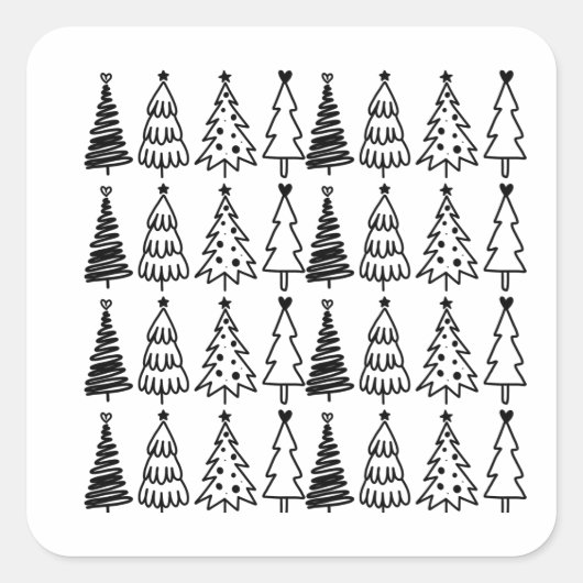 Doodle Christmas Tree Pattern Quadratischer Aufkleber (Vorderseite)