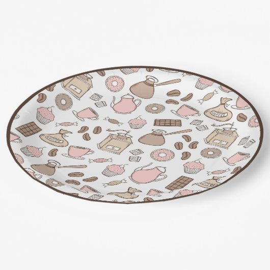 Doodle Coffee Design Paper Plate Pappteller (Schrägansicht)