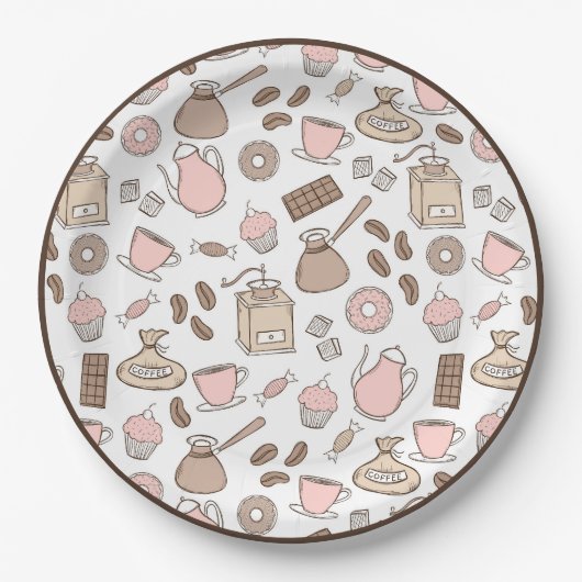 Doodle Coffee Design Paper Plate Pappteller (Vorderseite)