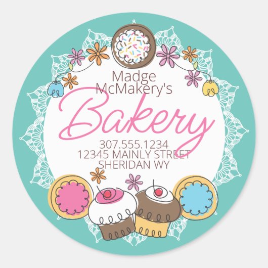 Doodle Cookies cupcakes Backwaren personalisiert Runder Aufkleber (Vorderseite)