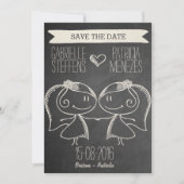 Doodle Couple auf Blackboard Lesbian Save the Date (Vorderseite)