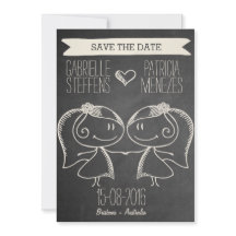 Doodle Couple auf Blackboard Lesbian Save the Date