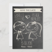 Doodle Couple auf Blackboard Save the Date (Vorderseite)