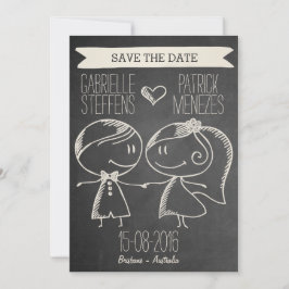Doodle Couple auf Blackboard Save the Date