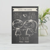 Doodle Couple auf Blackboard Save the Date (Stehend Vorderseite)