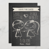 Doodle Couple auf Blackboard Save the Date (Vorne/Hinten)