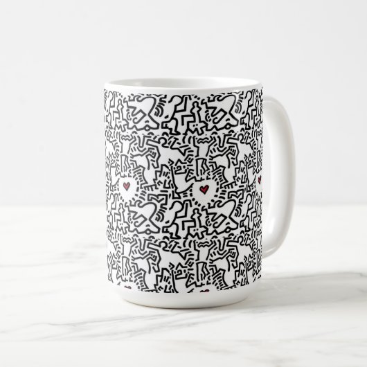 Doodle Cup mit Rotem Herzen - Keith Haring Inspiri Kaffeetasse (VorderseiteRechts)