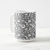Doodle Cup mit Rotem Herzen - Keith Haring Inspiri Kaffeetasse (Vorderseite Links)