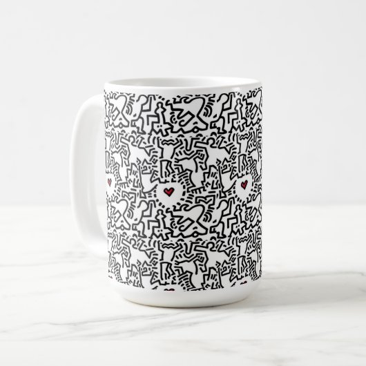 Doodle Cup mit Rotem Herzen - Keith Haring Inspiri Kaffeetasse (Vorderseite Links)