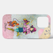 Doodle Dark Hair Girl mit Hundename Case-Mate iPhone Hülle (Rückseite (Horizontal))