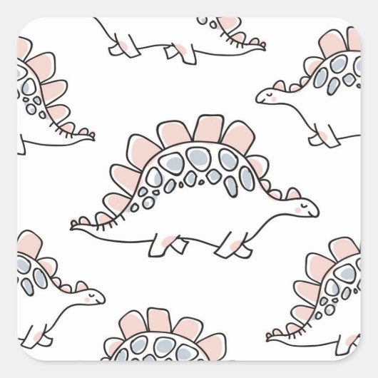 Doodle Dinosaurier: Handgezogener Spaß. Quadratischer Aufkleber (Vorderseite)