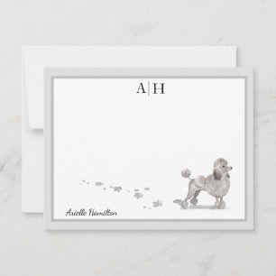 Doodle Dog Graue Border Monogramm Personalisiert Mitteilungskarte