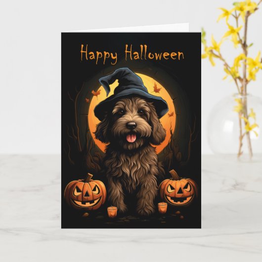 Doodle Dog Halloween Karte (Gelbe Blume)