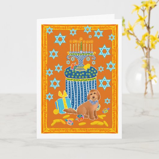Doodle Dog Hanukah Karte (Gelbe Blume)
