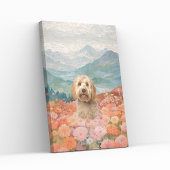 Doodle Dog Painting Field of Blume Joyful Leinwanddruck